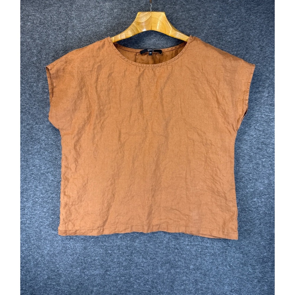 Quince Linen Boxy Top Womens M Stunning Terracotta Rust Short Cap Sleeve Luxury